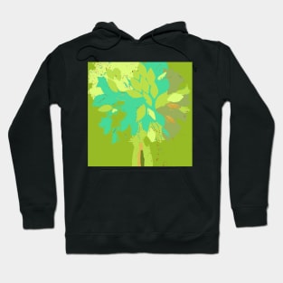 Tree, summer leaf green teal blue yellow gold fiber art textile mixed media digital Hoodie